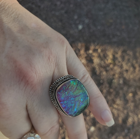 New Huge Dichoric Glass Antique Design 925 Silver Ring. - Picture 16 of 16